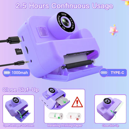 Kids Camera Instant Print Toddler Cameras Thermal Printing Camera Birthday Gifts Toys for Boy Girl Age 3-12 with MP3 Video Game