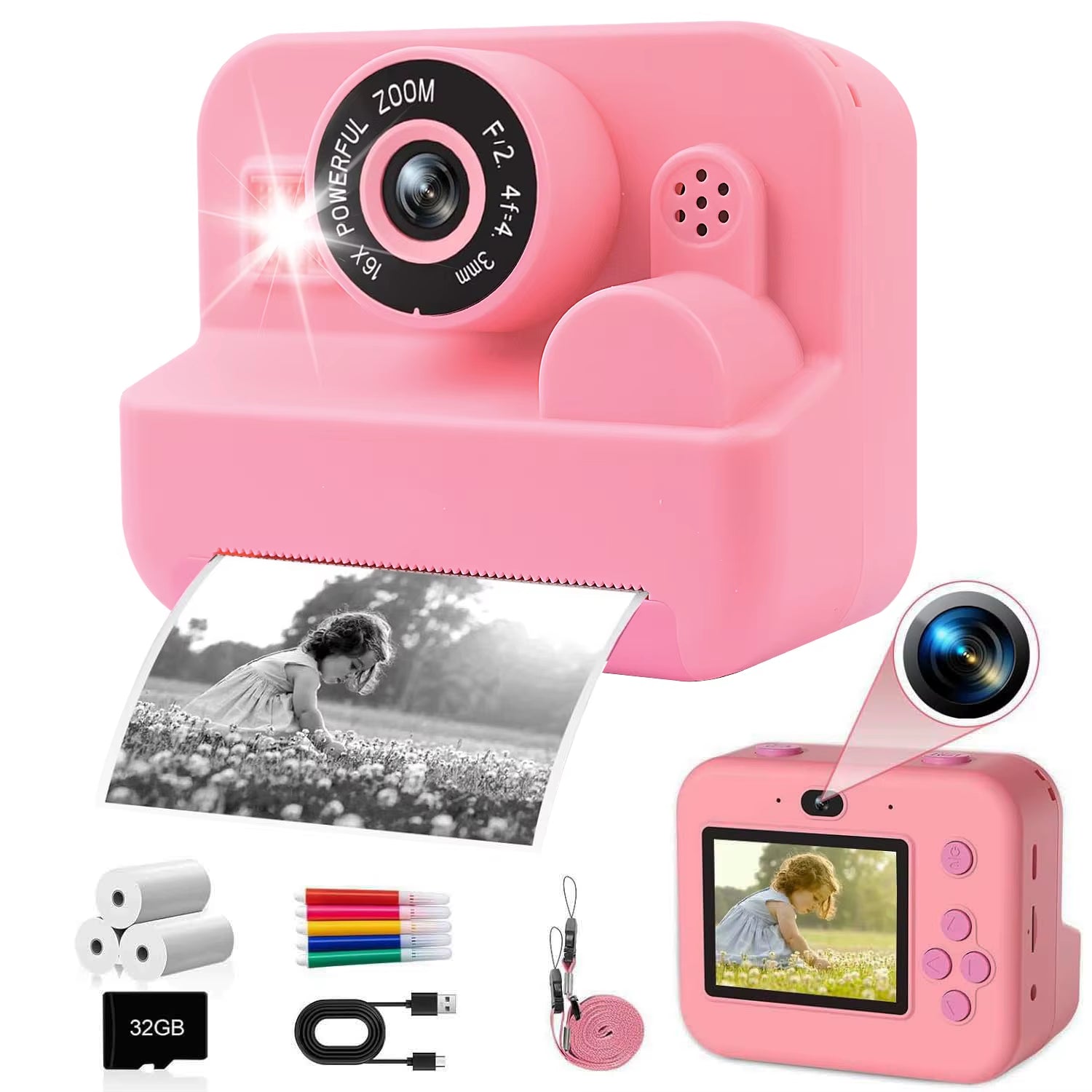 Kids Camera Instant Print Toddler Cameras Thermal Printing Camera Birthday Gifts Toys for Boy Girl Age 3-12 with MP3 Video Game