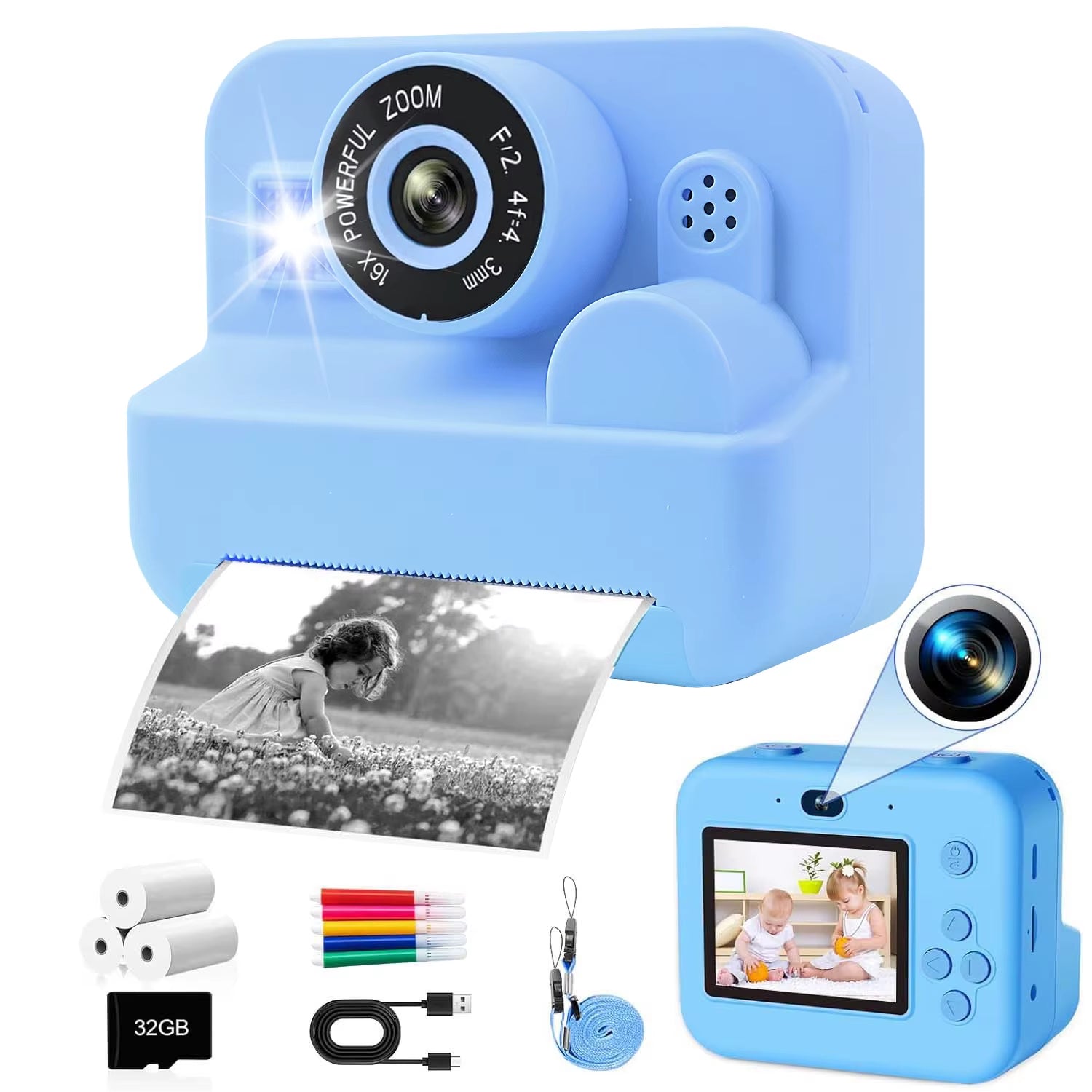 Kids Camera Instant Print Toddler Cameras Thermal Printing Camera Birthday Gifts Toys for Boy Girl Age 3-12 with MP3 Video Game