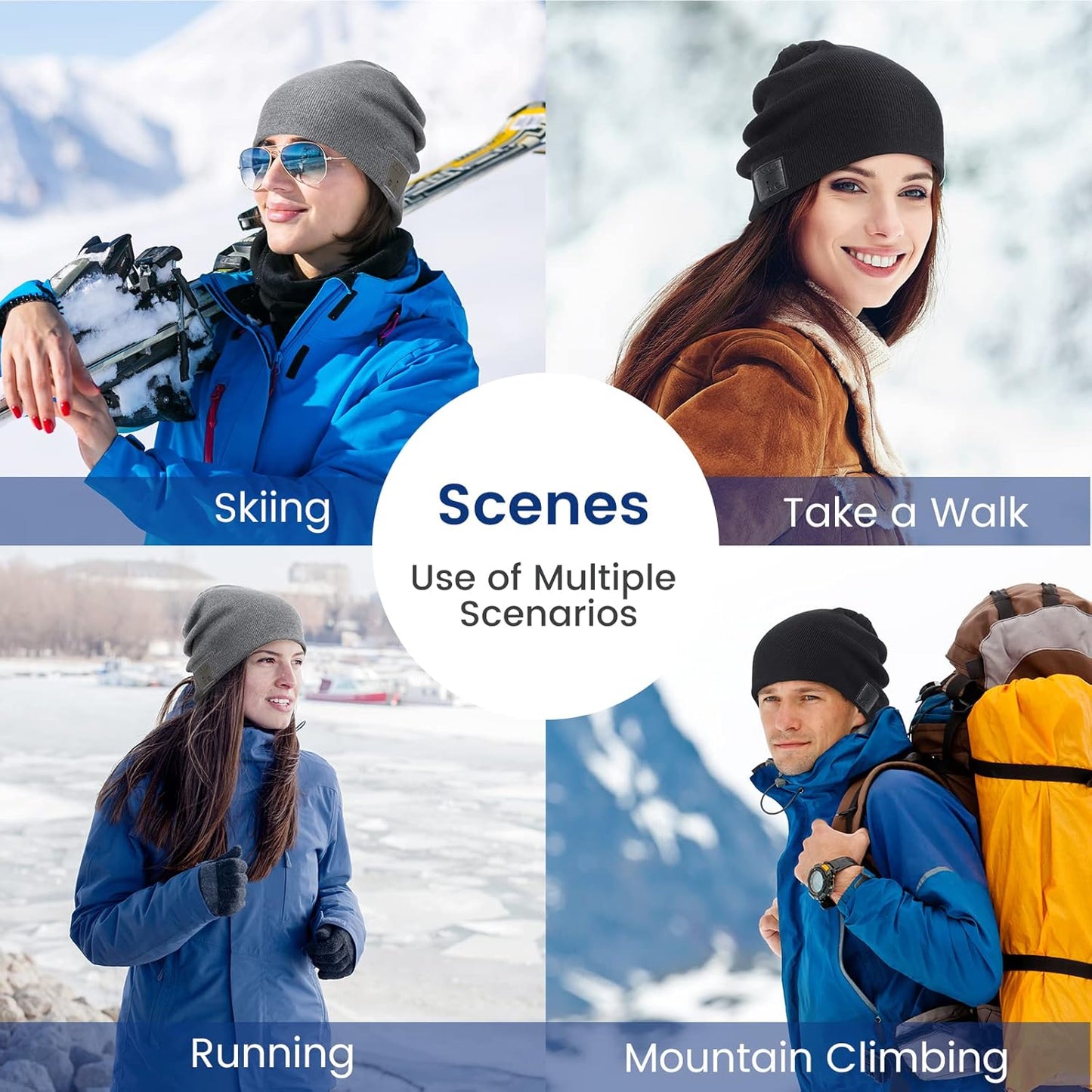 Bluetooth Beanie Hat Bluetooh 5.2 Headphone Wireless Winter Knit Hats with Stereo Speaker and MIC 15 Hours Working Time for Outdoor Sports