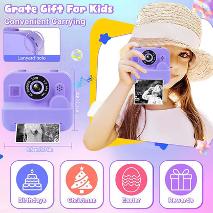 Kids Camera Instant Print Toddler Cameras Thermal Printing Camera Birthday Gifts Toys for Boy Girl Age 3-12 with MP3 Video Game