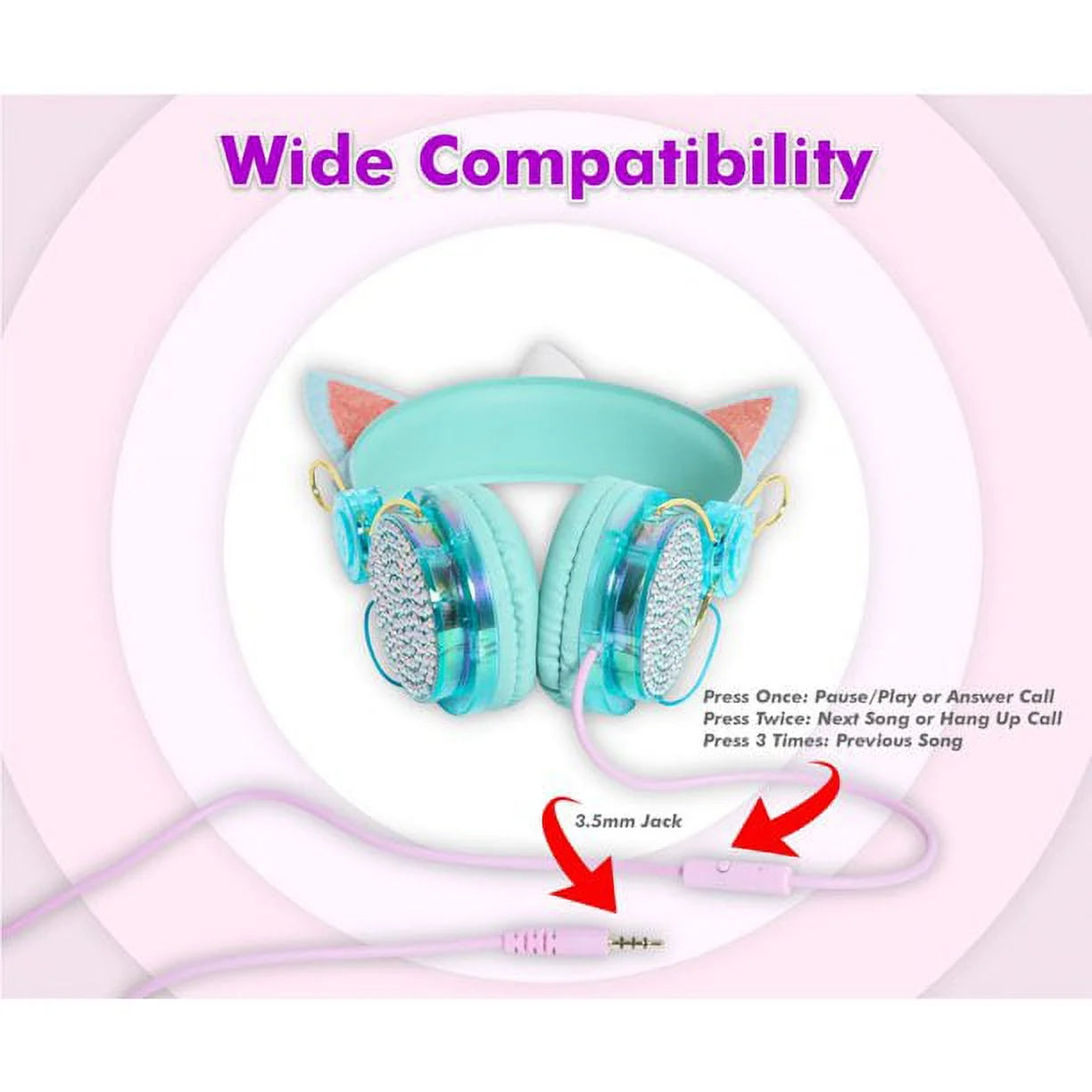 Unicorn Headphones – Wired Headphones for Kids with Microphone – Cute Glittery Unicorn Headphones for Girls – over the Ear Headphones with 3.5Mm Jack – Ideal for Home, School, Birthday- Green