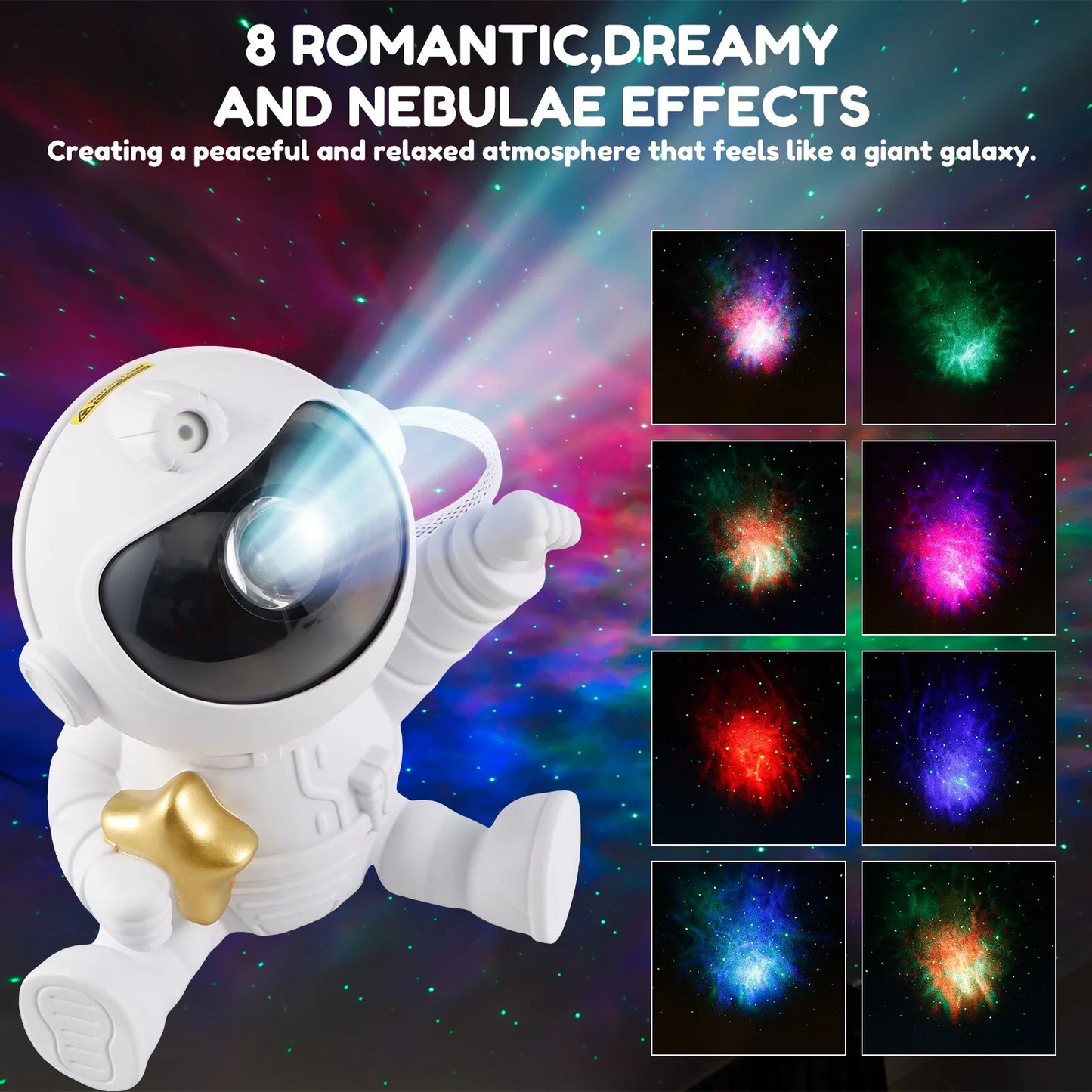 Astronaut Star Projector Adjustable Star Projection Night Light with Star Mode Brightness Mode 360°Rotating Star Projector Galaxy Light Remote Control USB Powered LED Nebula Lights for Home