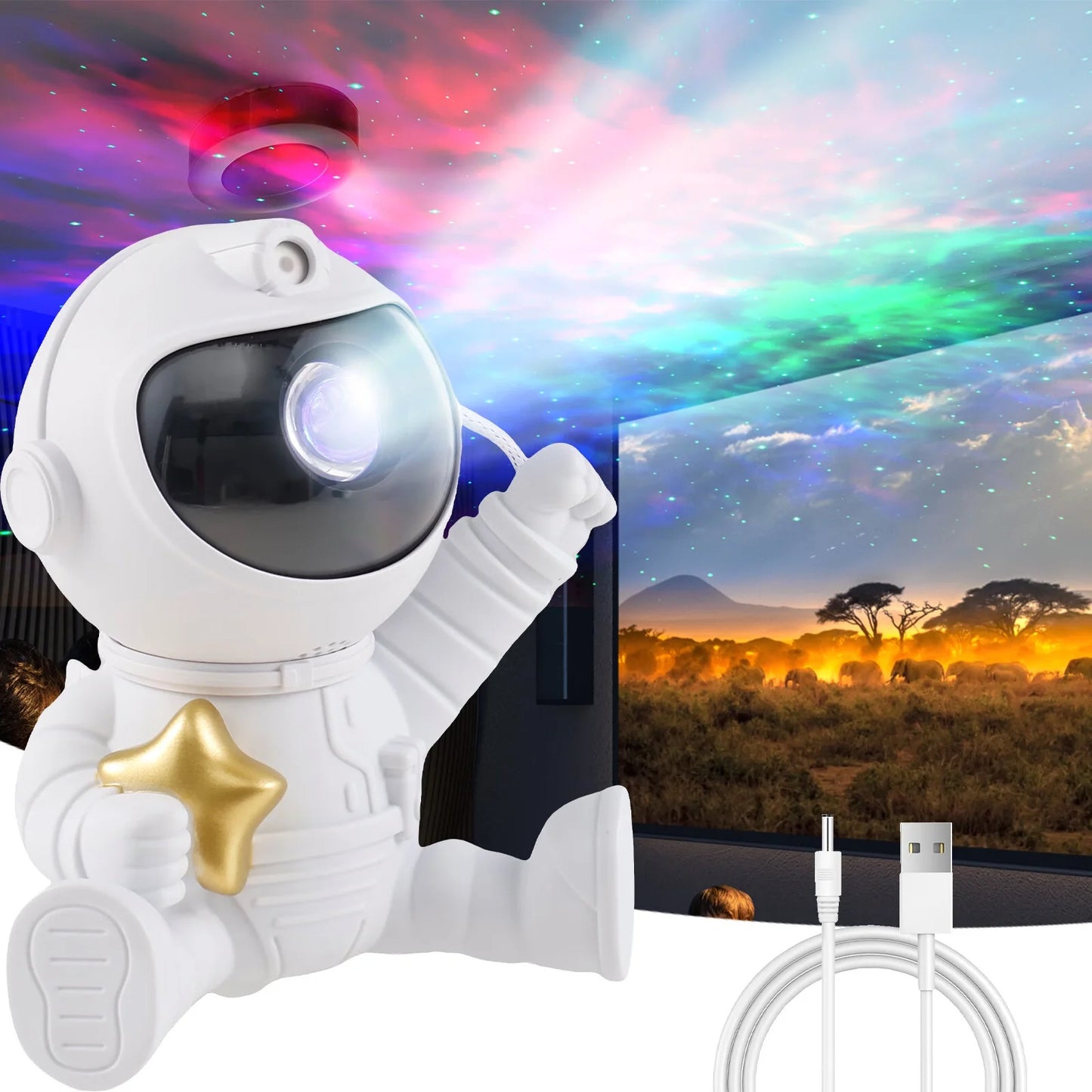 Astronaut Star Projector Adjustable Star Projection Night Light with Star Mode Brightness Mode 360°Rotating Star Projector Galaxy Light Remote Control USB Powered LED Nebula Lights for Home