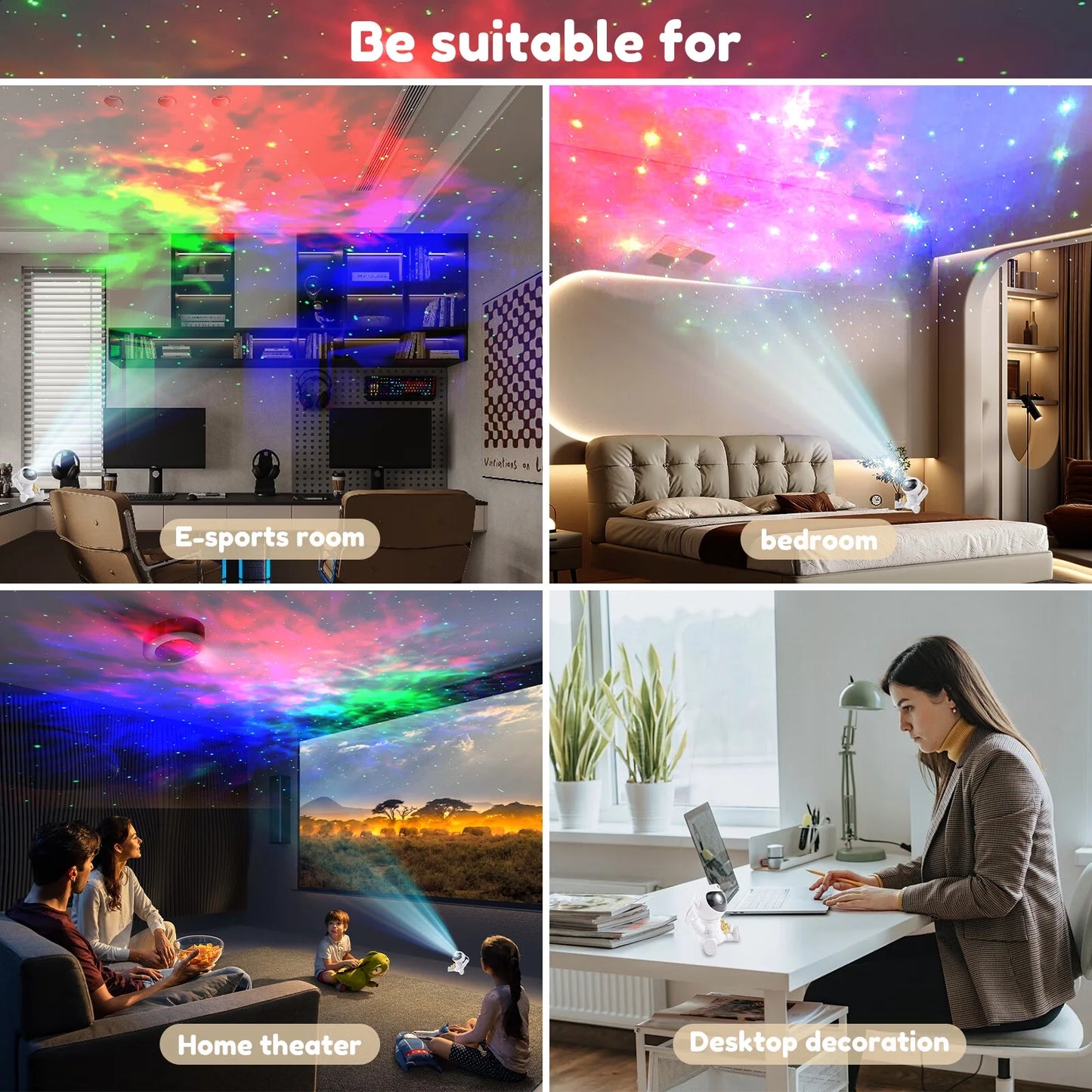 Astronaut Star Projector Adjustable Star Projection Night Light with Star Mode Brightness Mode 360°Rotating Star Projector Galaxy Light Remote Control USB Powered LED Nebula Lights for Home