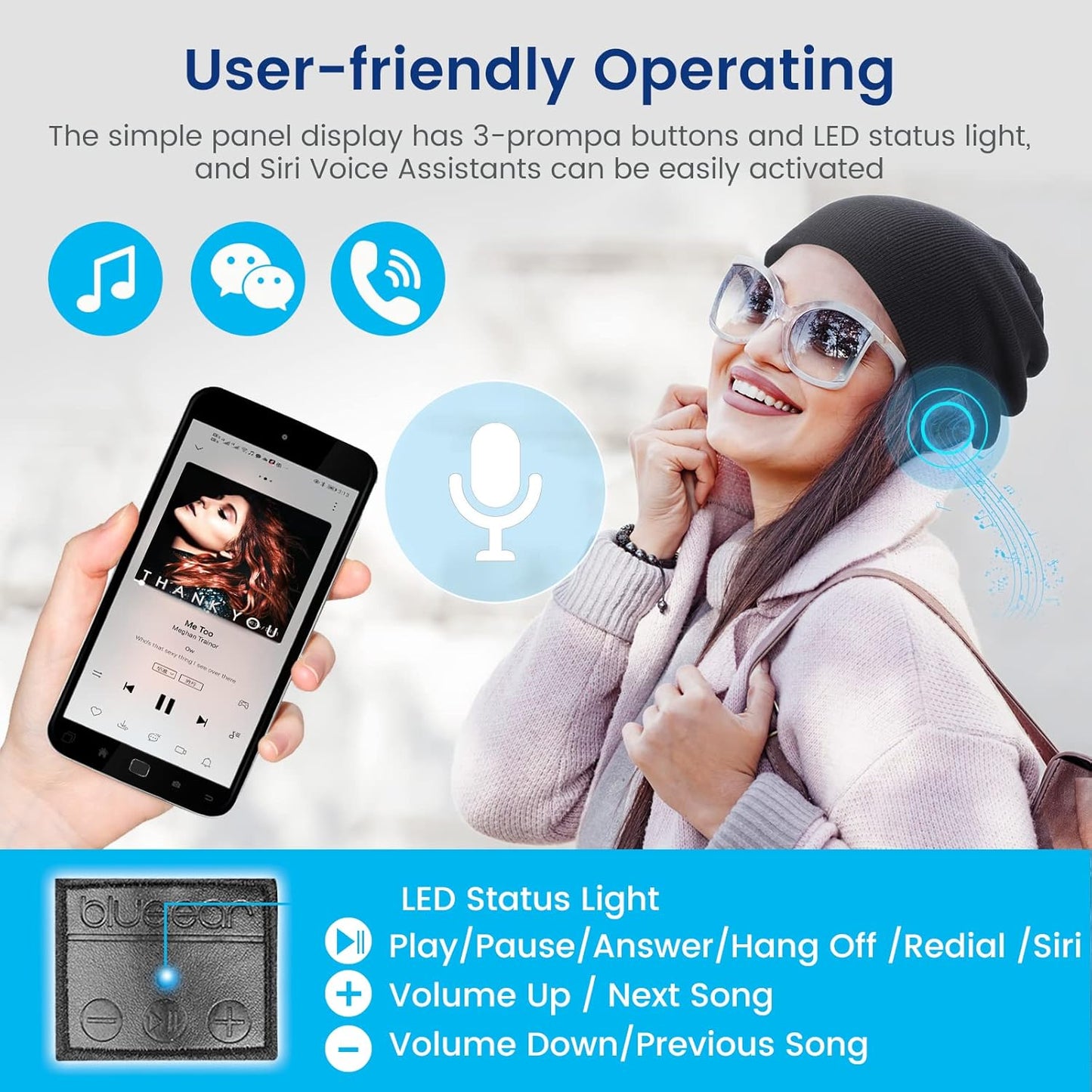 Bluetooth Beanie Hat Bluetooh 5.2 Headphone Wireless Winter Knit Hats with Stereo Speaker and MIC 15 Hours Working Time for Outdoor Sports