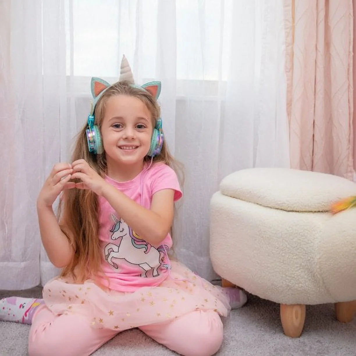 Unicorn Headphones – Wired Headphones for Kids with Microphone – Cute Glittery Unicorn Headphones for Girls – over the Ear Headphones with 3.5Mm Jack – Ideal for Home, School, Birthday- Green