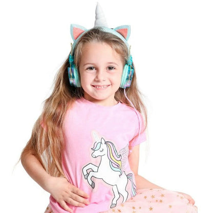 Unicorn Headphones – Wired Headphones for Kids with Microphone – Cute Glittery Unicorn Headphones for Girls – over the Ear Headphones with 3.5Mm Jack – Ideal for Home, School, Birthday- Green