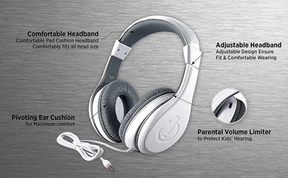 White Wired Headphones for Kids, over Ear Headphones Connect via 3.5Mm Jack