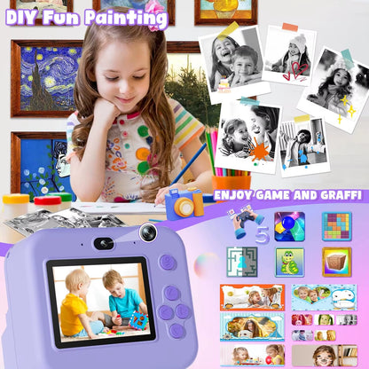 Kids Camera Instant Print Toddler Cameras Thermal Printing Camera Birthday Gifts Toys for Boy Girl Age 3-12 with MP3 Video Game