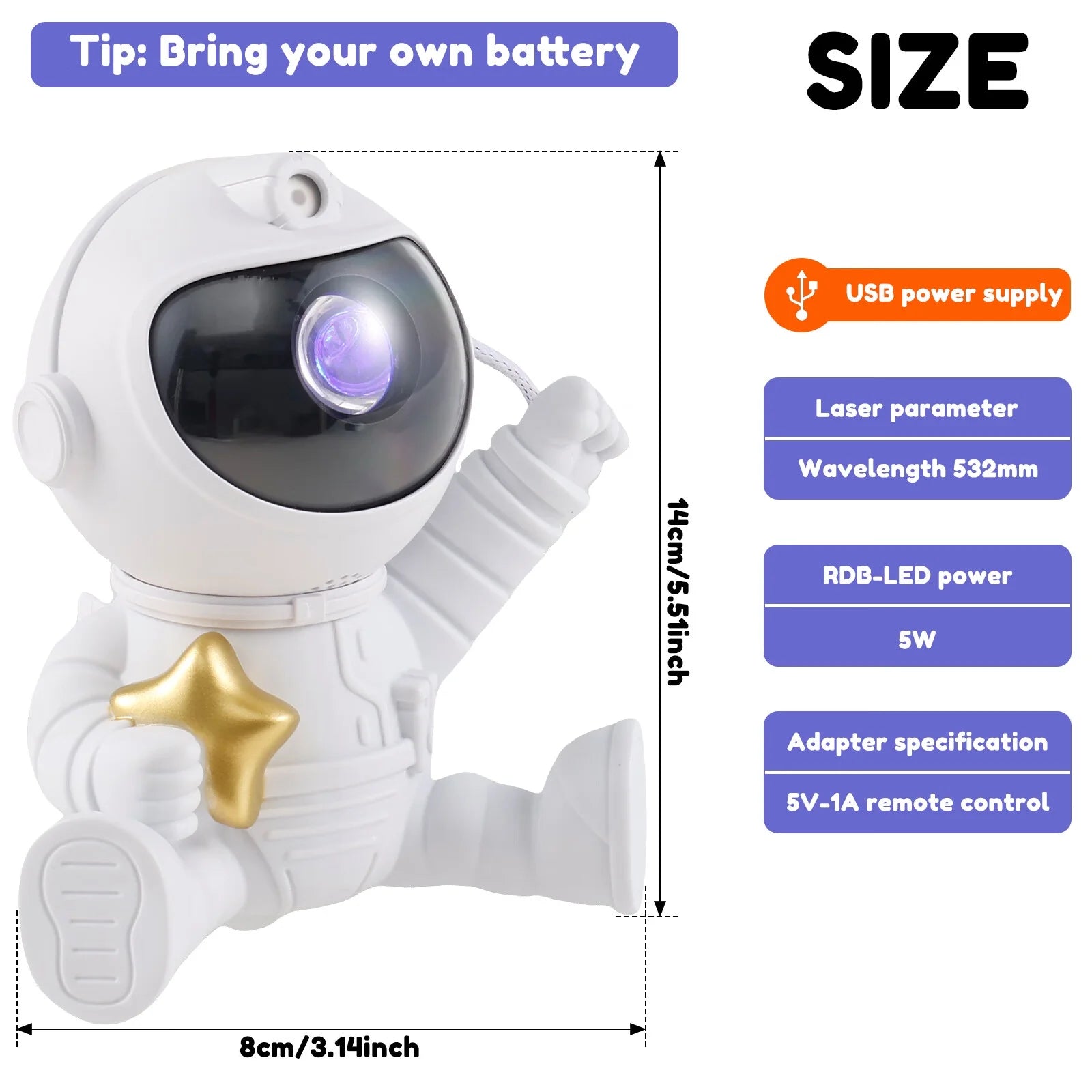 Astronaut Star Projector Adjustable Star Projection Night Light with Star Mode Brightness Mode 360°Rotating Star Projector Galaxy Light Remote Control USB Powered LED Nebula Lights for Home
